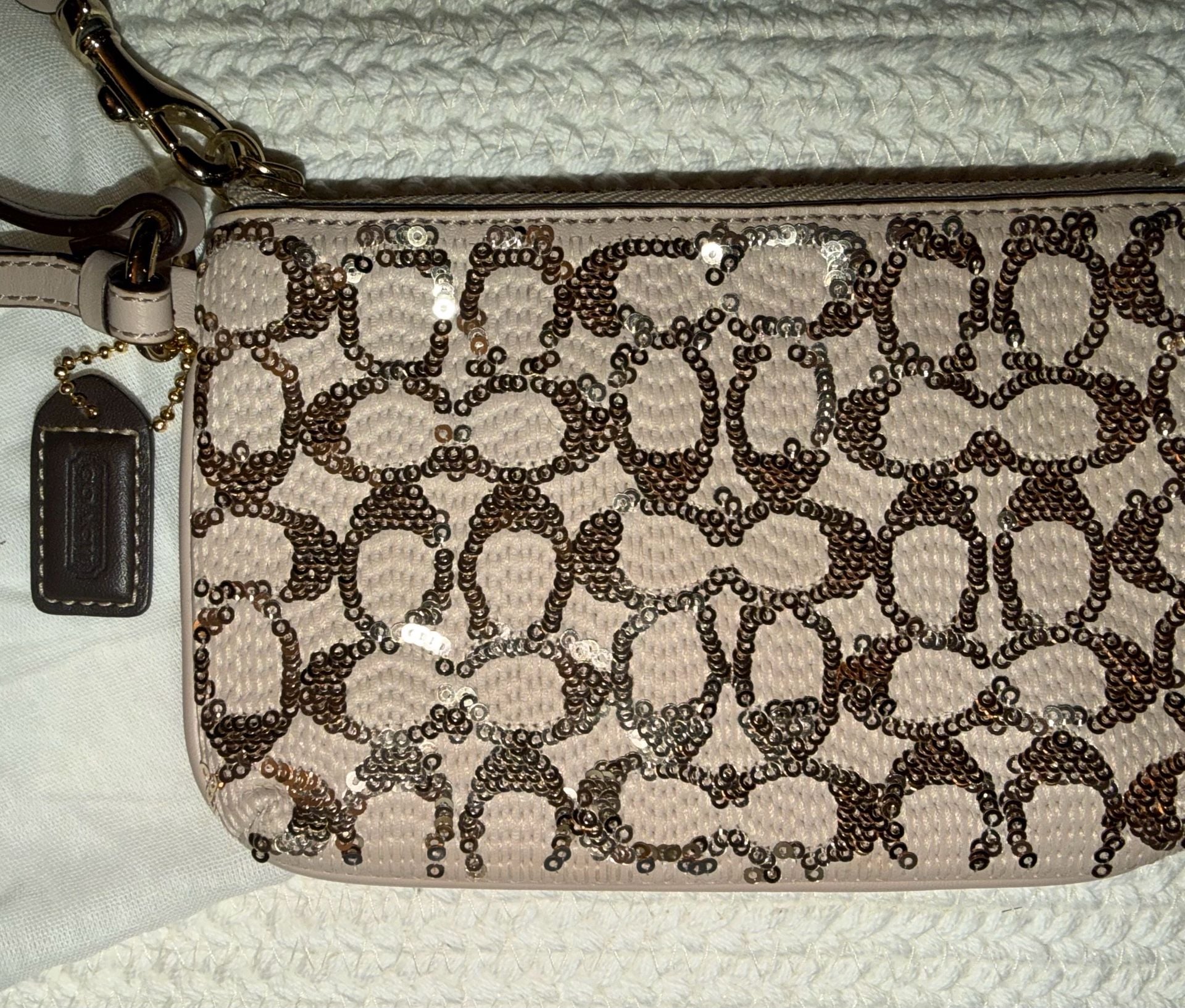 Coach Sequin Signature Zip Wristlet Light Khaki 6