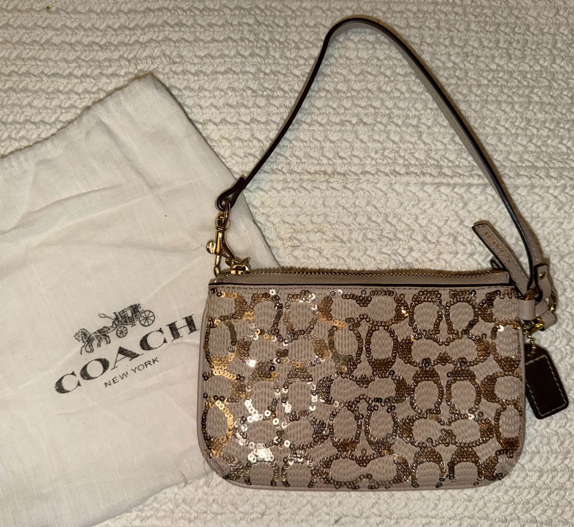 Coach Sequin Signature Zip Wristlet Light Khaki 8