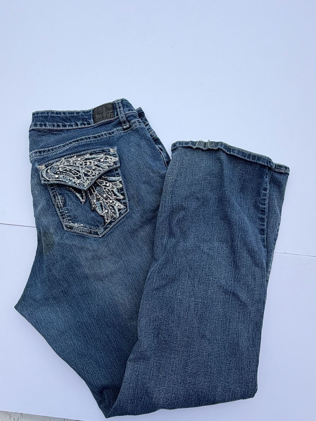 Love Indigo Jeans Size 18 Blue Denim Embellished Flap Pockets Bootcut 2