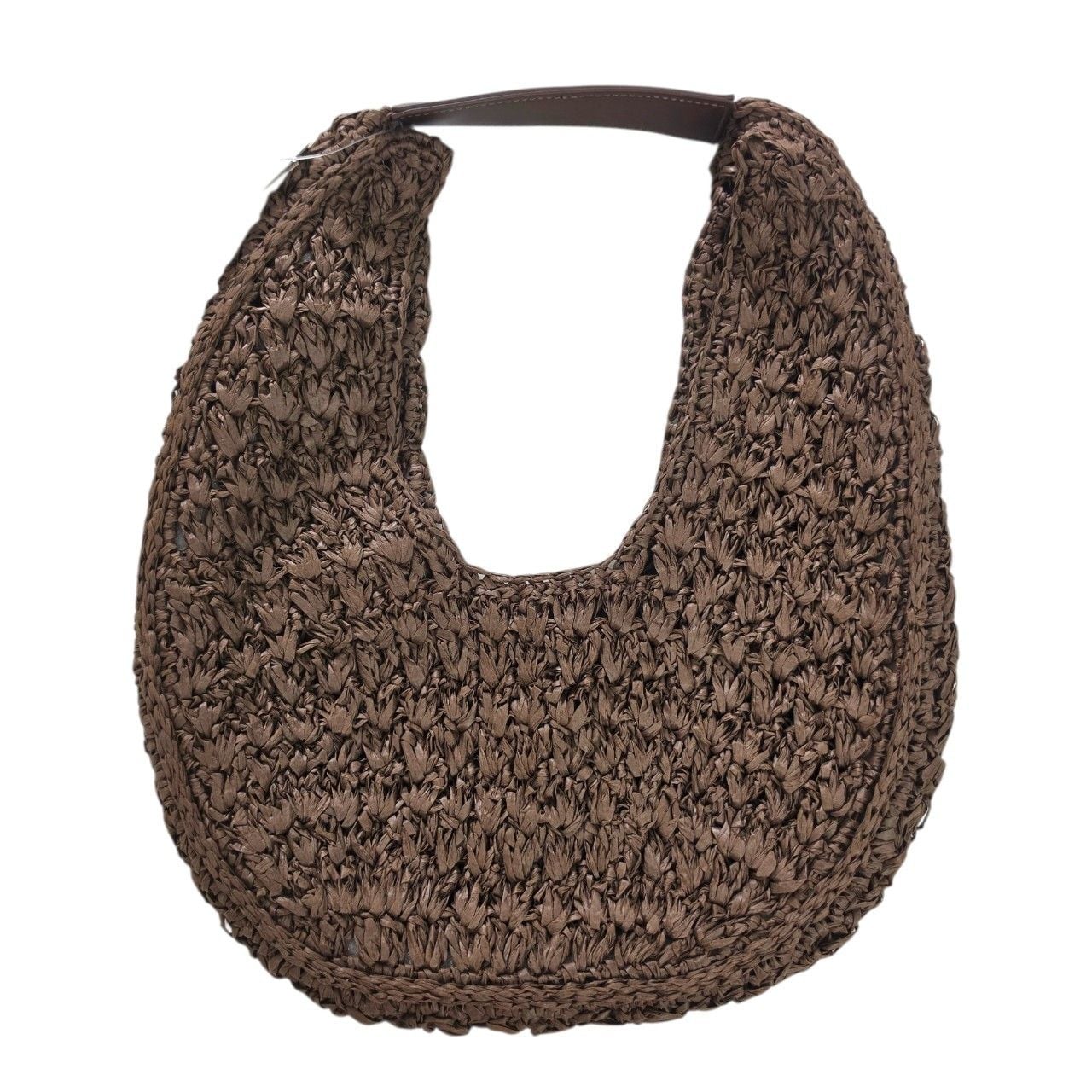 NWT Anthropologie Chocolate Brown Raffia Slouchy U-Shaped Shoulder Bag Boho 2