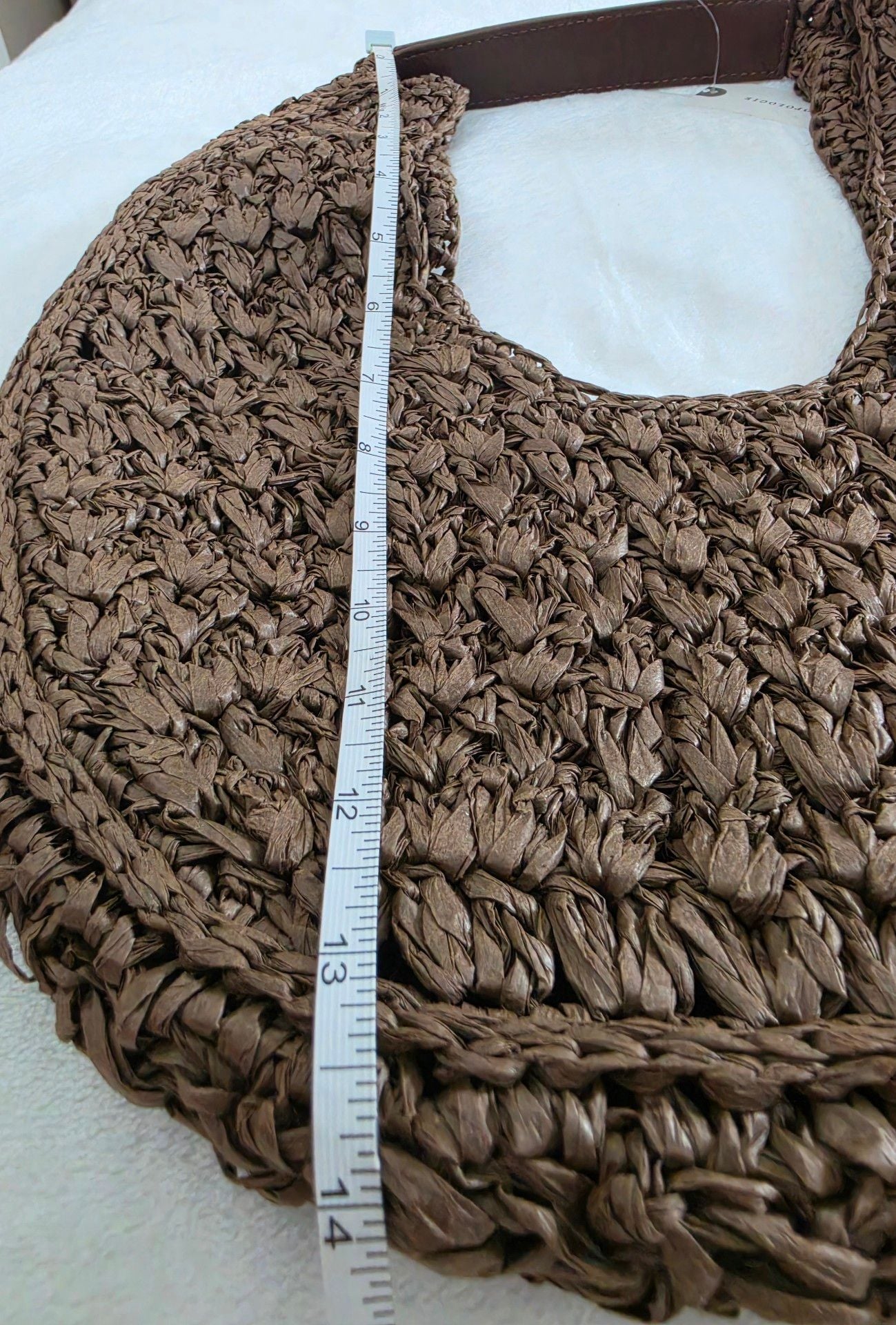 NWT Anthropologie Chocolate Brown Raffia Slouchy U-Shaped Shoulder Bag Boho 8