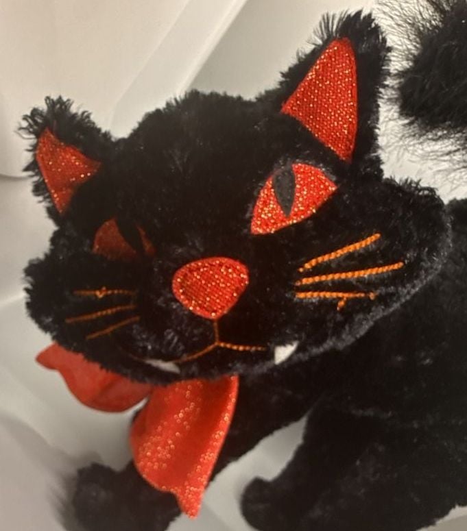 Hug & Luv Halloween Black Red Vampire Cat Plush Decor Arched Back Hong Kong Vtg 7
