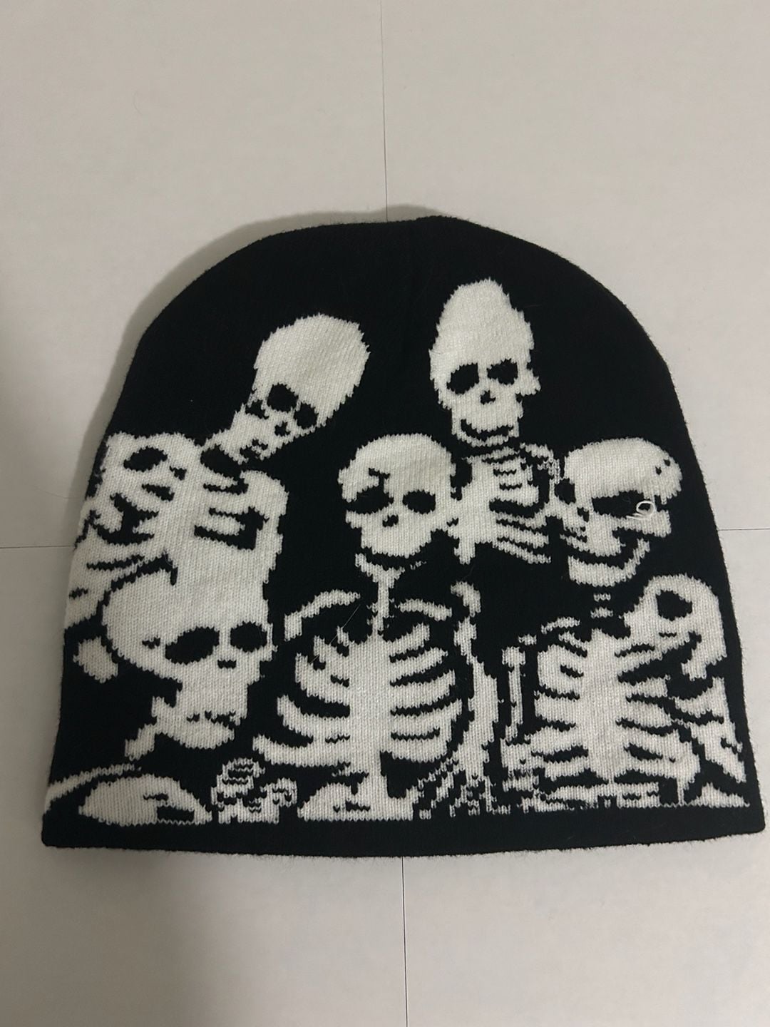 Unisex Y2K Skeleton Party Knitted Beanie Hat Black and White Gothic Grunge Skull Cap 2