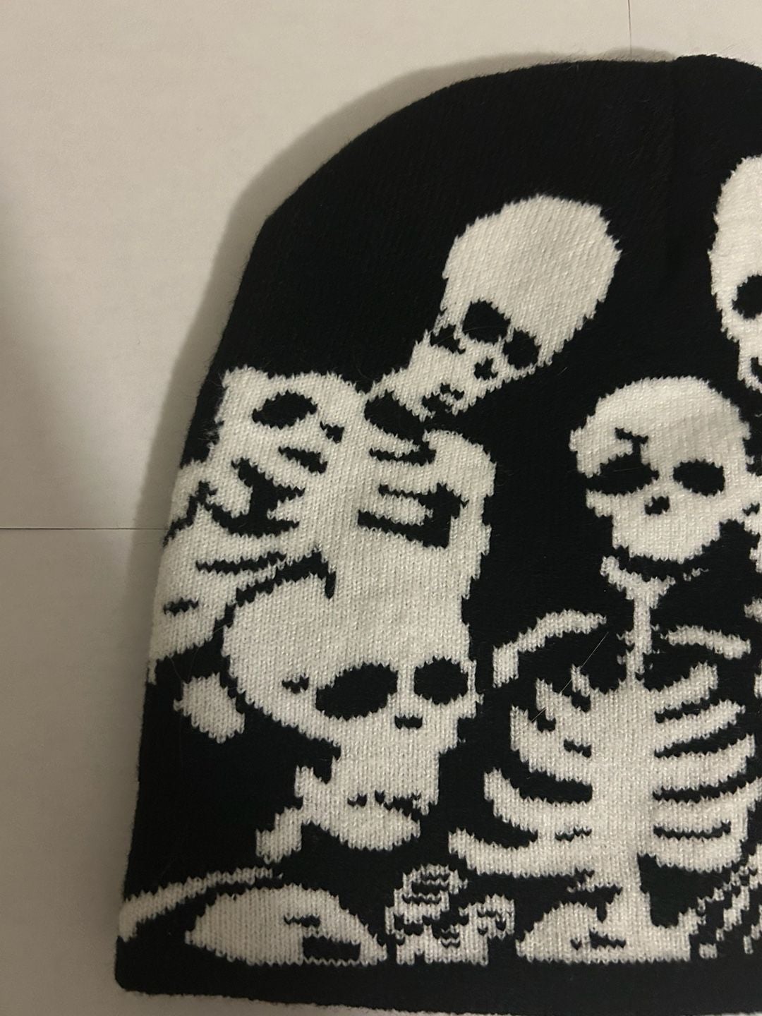 Unisex Y2K Skeleton Party Knitted Beanie Hat Black and White Gothic Grunge Skull Cap 6