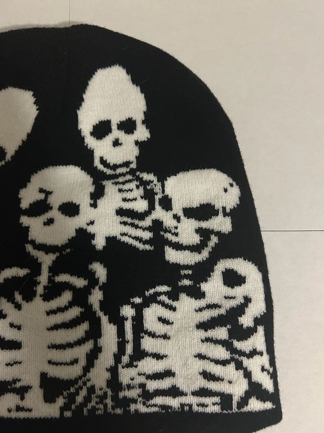 Unisex Y2K Skeleton Party Knitted Beanie Hat Black and White Gothic Grunge Skull Cap 7