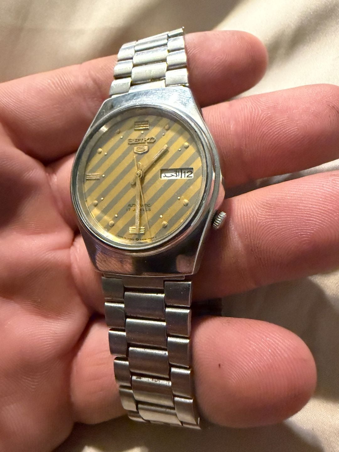 Seiko 5 Automatic 6309-7330 Vintage Men's Watch Yellow Striped Dial 4