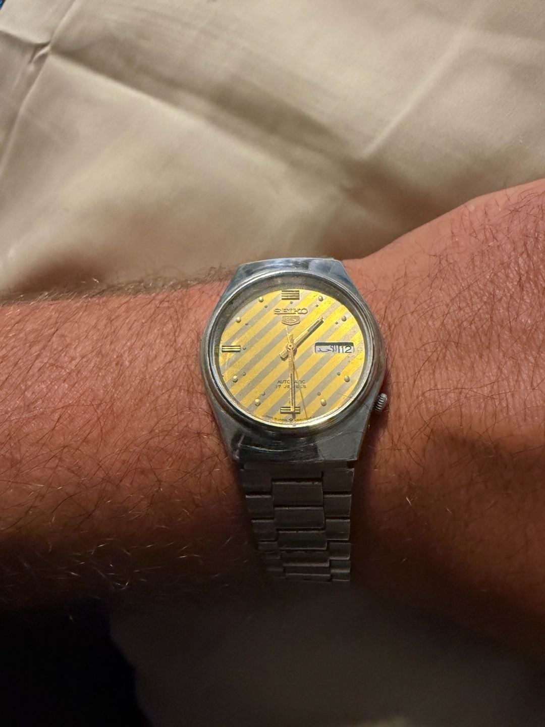 Seiko 5 Automatic 6309-7330 Vintage Men's Watch Yellow Striped Dial 9
