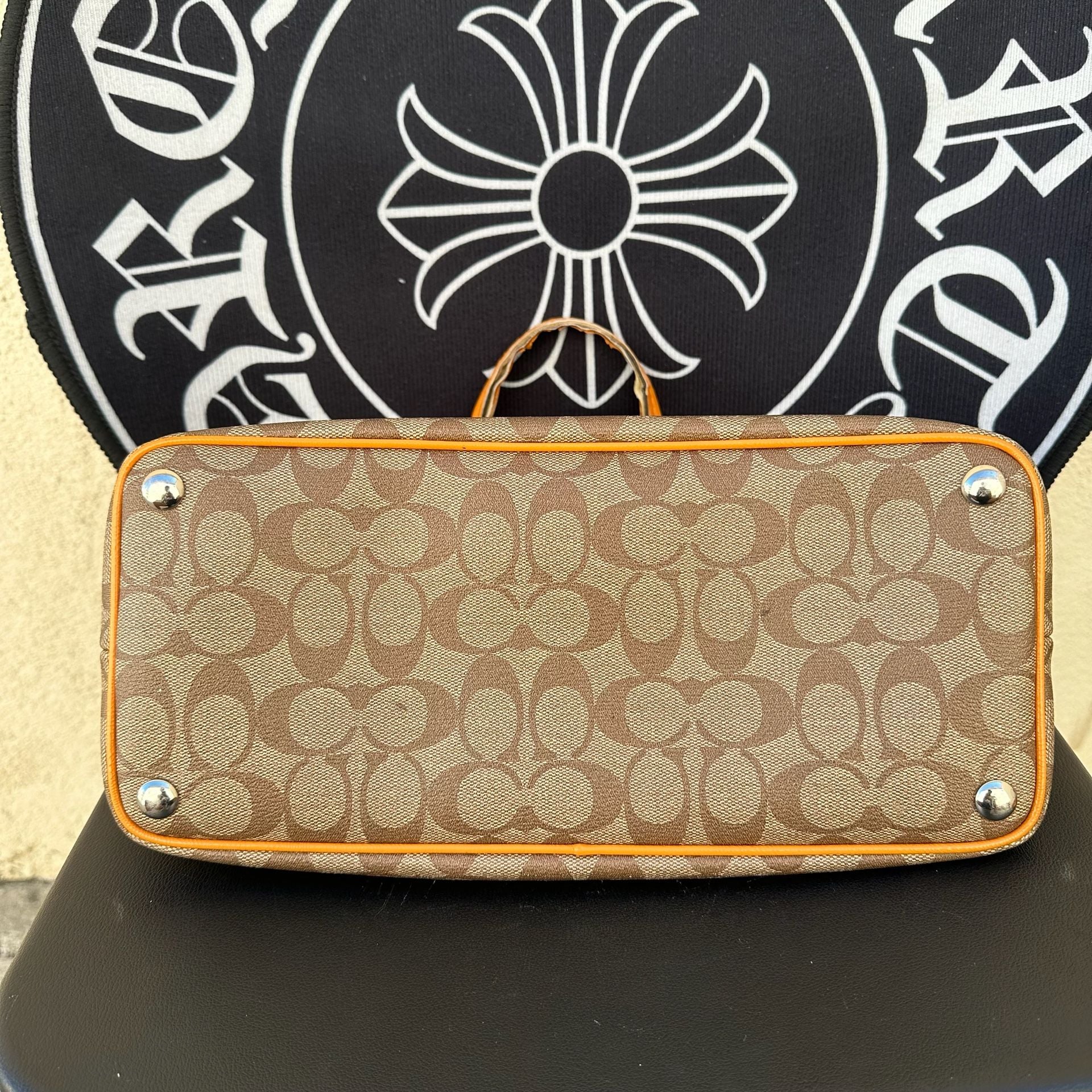Coach Peyton Signature Cora Domed Satchel (Khaki/Tangerine) 4
