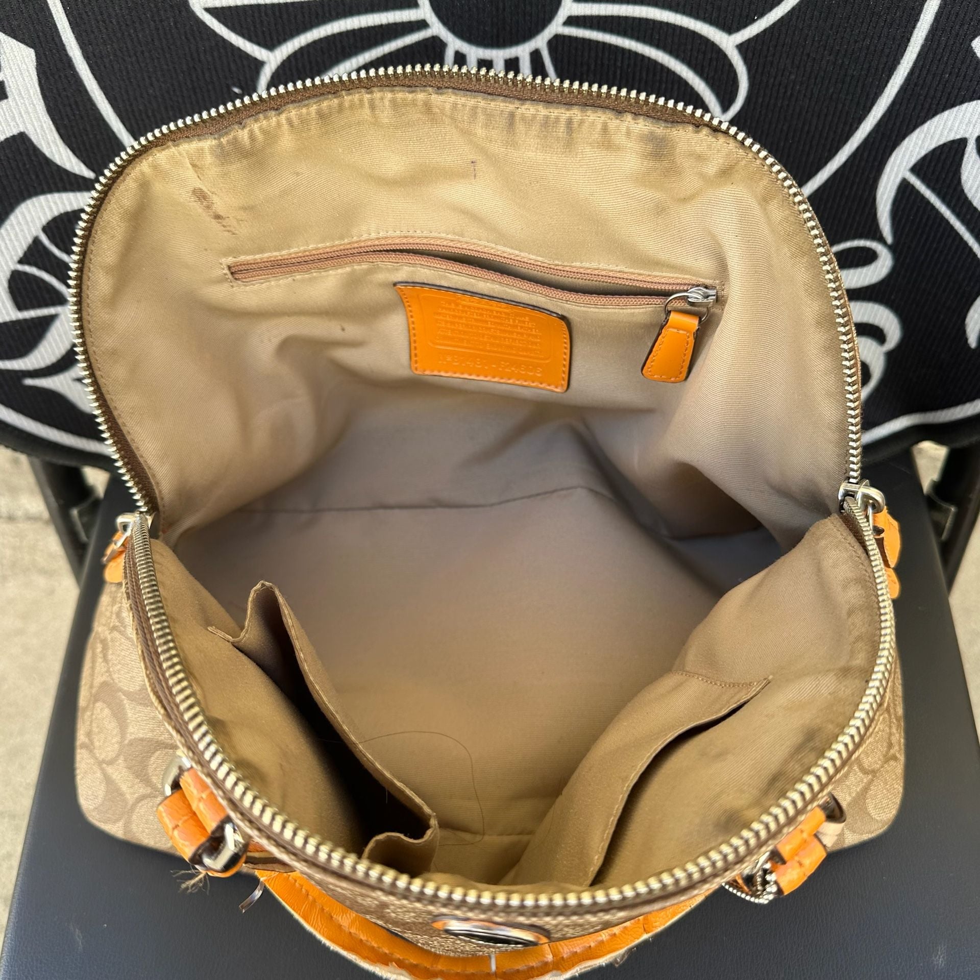 Coach Peyton Signature Cora Domed Satchel (Khaki/Tangerine) 6