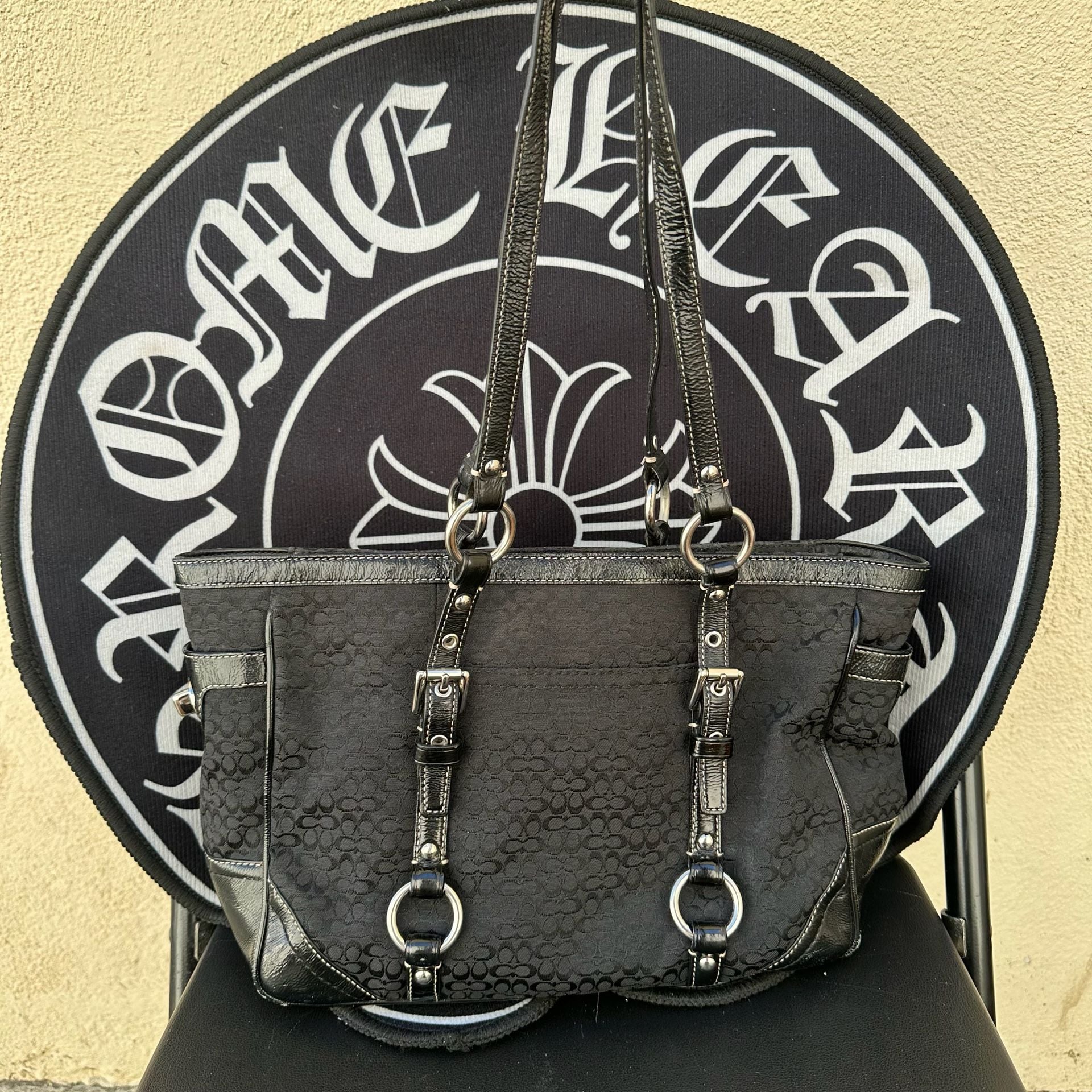 Vintage Y2K Coach Soho Mini C Canvas Tote Bag Black 3