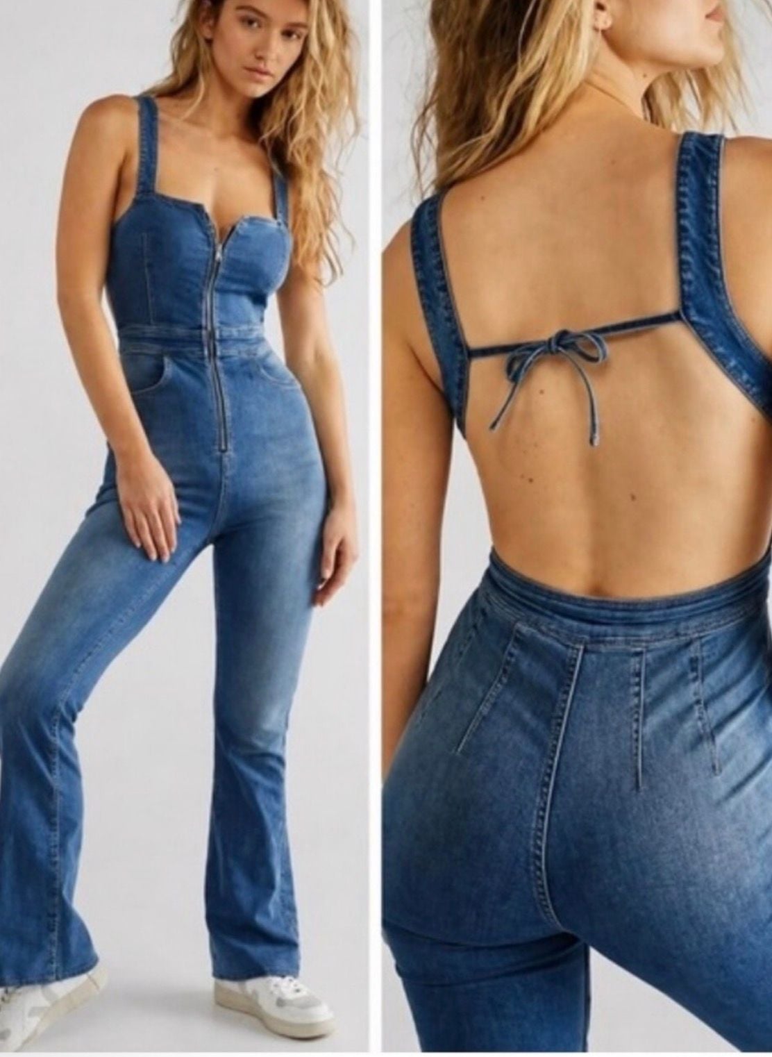 We The Free Crvy 2nd Ave Bootcut Fit Jumpsuit Size 6 Blue Denim 2