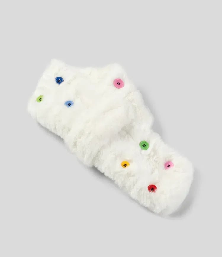 Halara White Faux Fur Button Embellished Neck Warmer Scarf 2