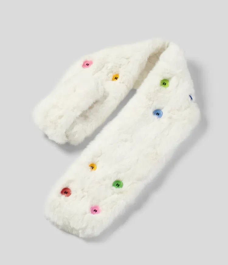 Halara White Faux Fur Button Embellished Neck Warmer Scarf 3