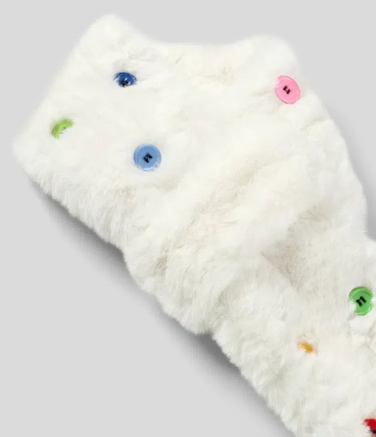 Halara White Faux Fur Button Embellished Neck Warmer Scarf 4