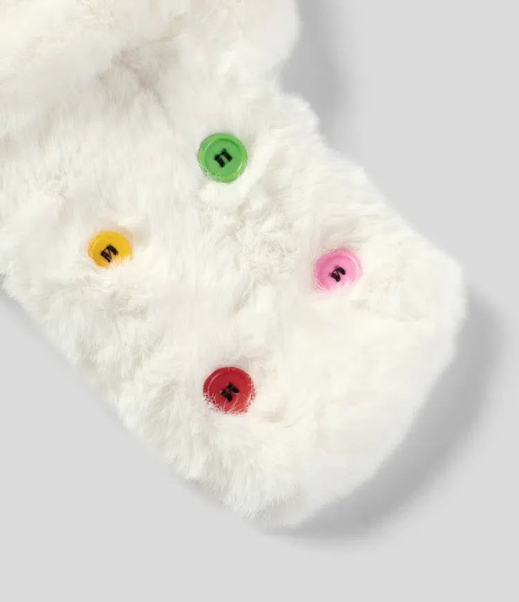Halara White Faux Fur Button Embellished Neck Warmer Scarf 5