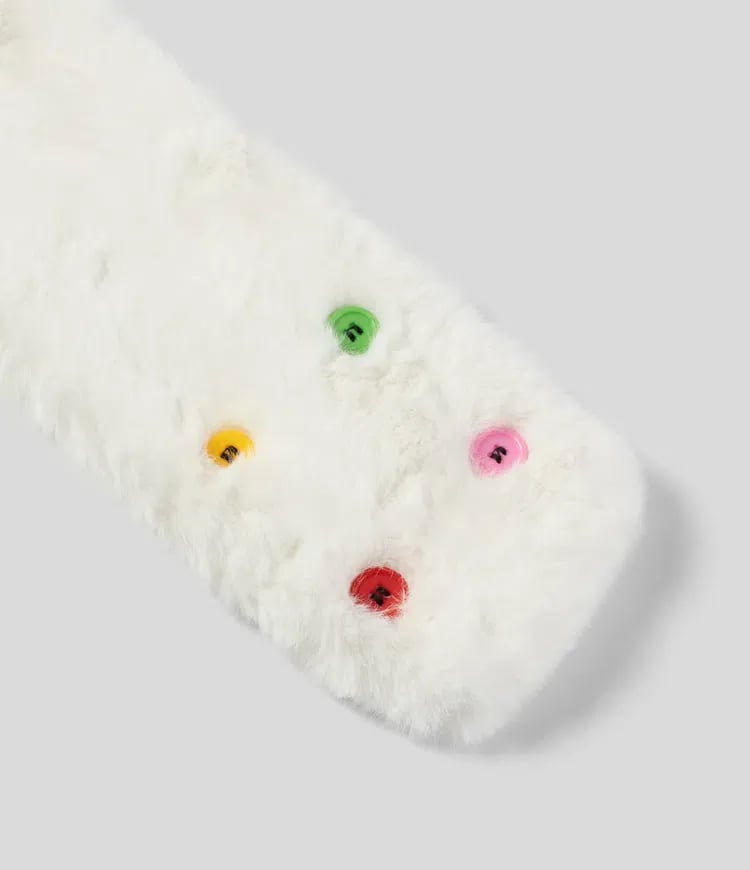 Halara White Faux Fur Button Embellished Neck Warmer Scarf 7