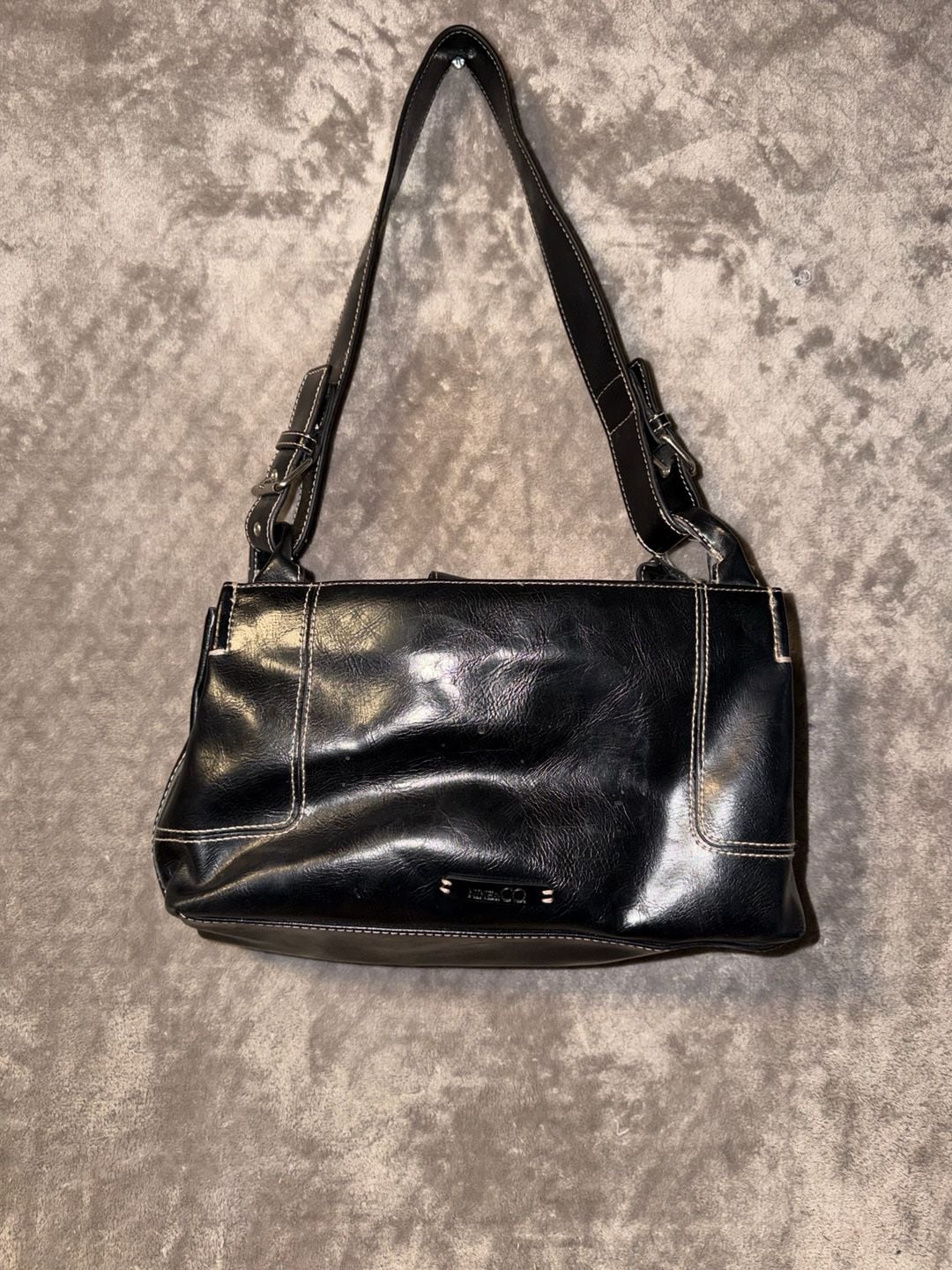 Nine & Co. Black Faux Leather Y2K Shoulder Bag with Contrast Stitching 7