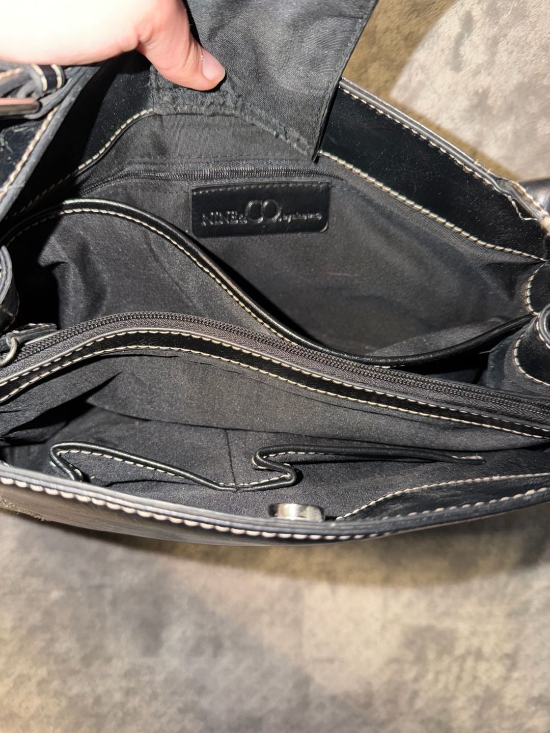 Nine & Co. Black Faux Leather Y2K Shoulder Bag with Contrast Stitching 10