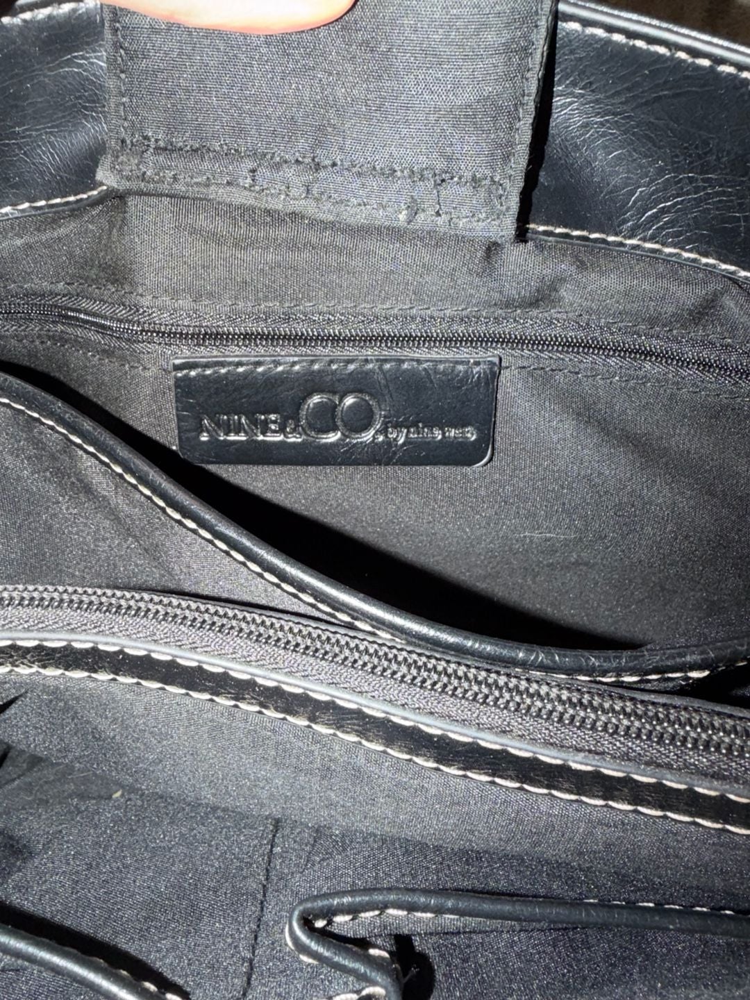 Nine & Co. Black Faux Leather Y2K Shoulder Bag with Contrast Stitching 11
