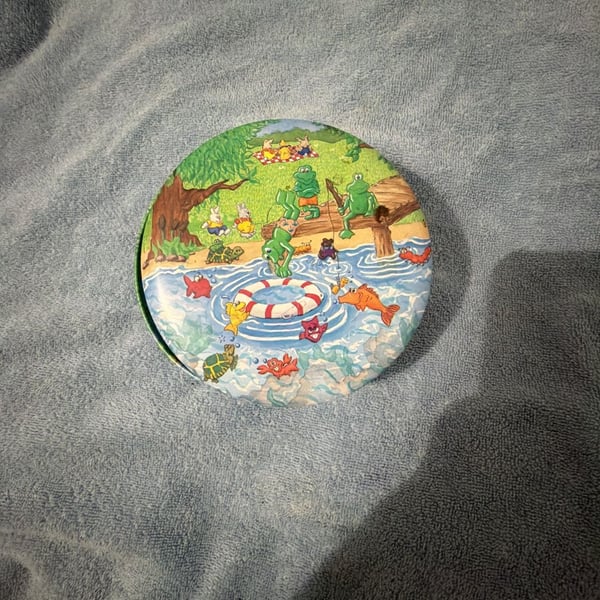 Keller Charles Round Collectible Tin Swimming Hole Frogs Bunny