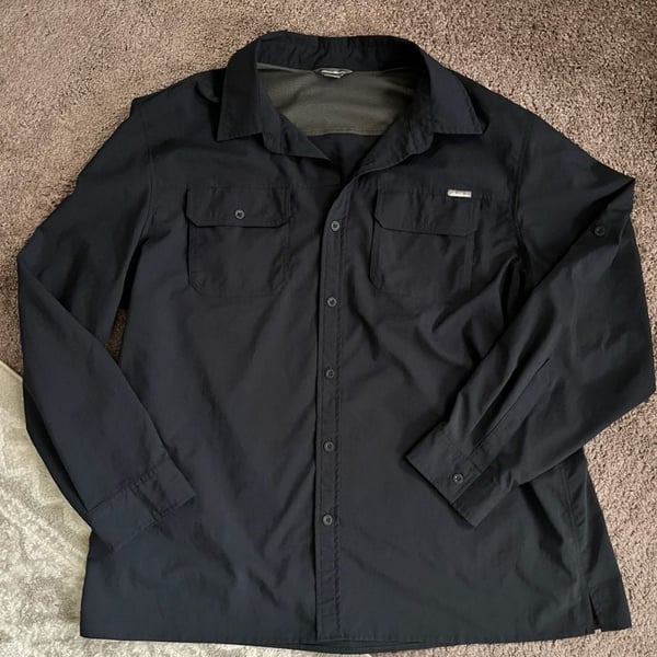 Eddie Bauer Shirt Men 2XL Navy Blue Button Front Long Sleeve Fishing Outdoor