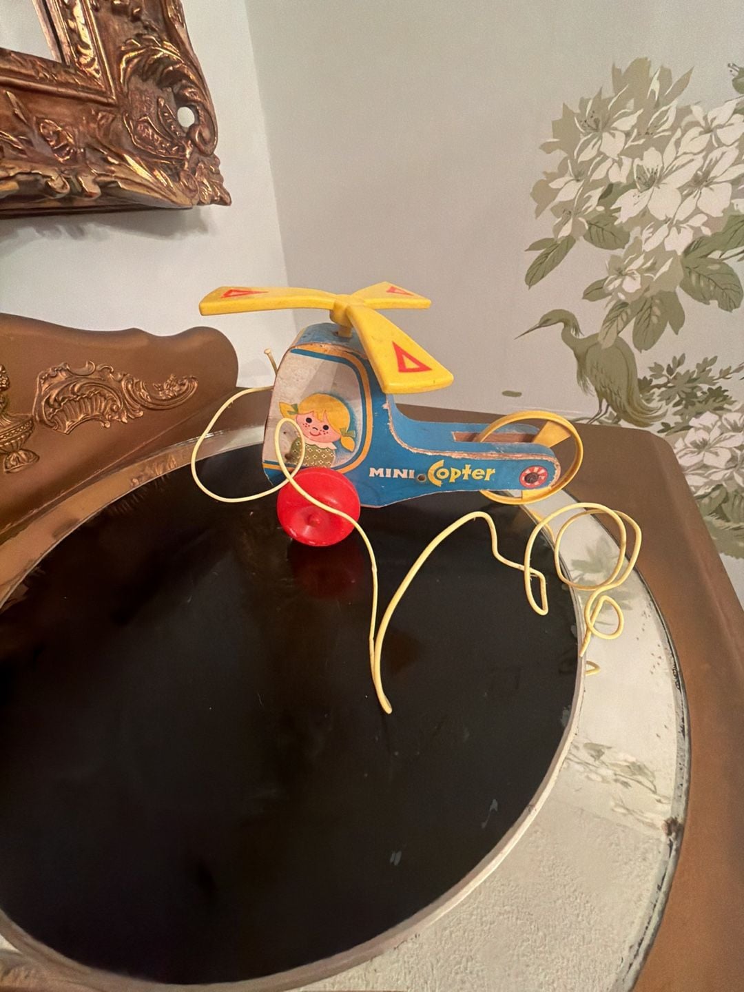 Fisher-Price Vintage Mini Copter 448 Wooden Pull Toy Helicopter 1