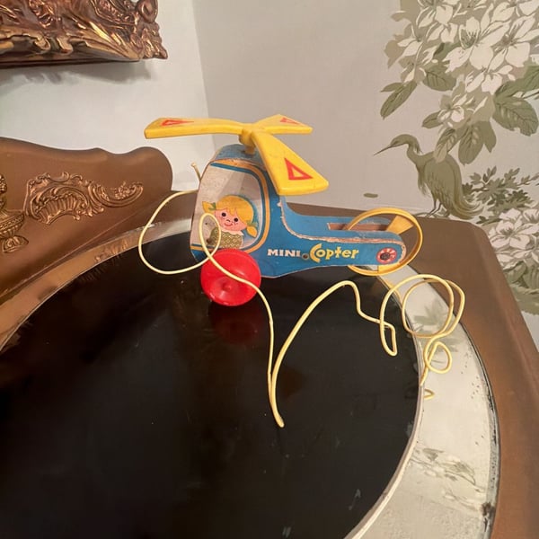 Fisher-Price Vintage Mini Copter 448 Wooden Pull Toy Helicopter