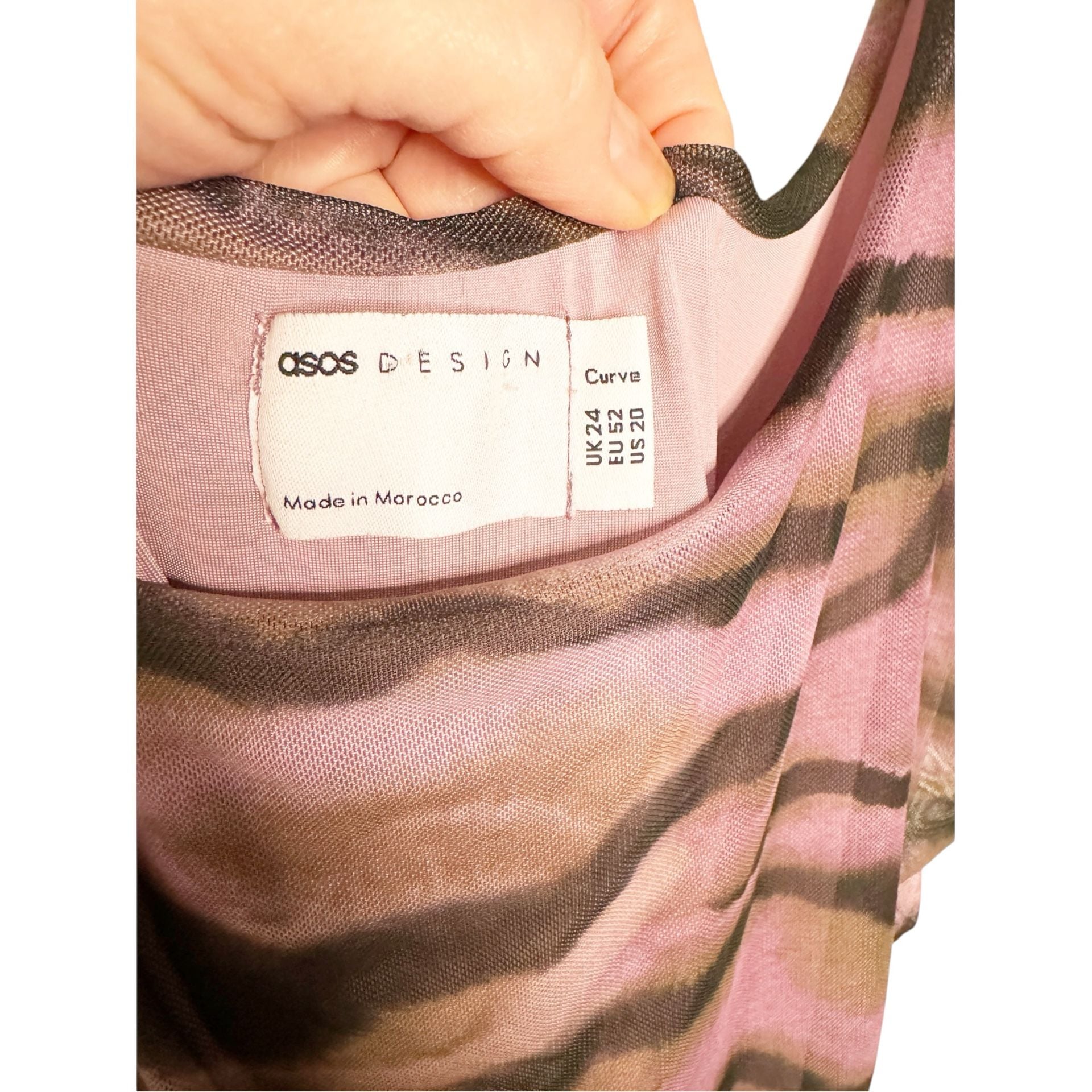 Asos Design Curve Mesh Midi Dress Pink Animal Print SZ 20 4