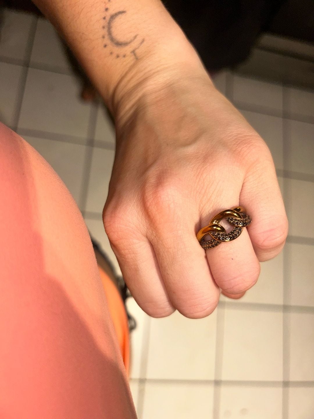 Swarovski Lane Motif Black & Rose Gold Ring Size 52 2