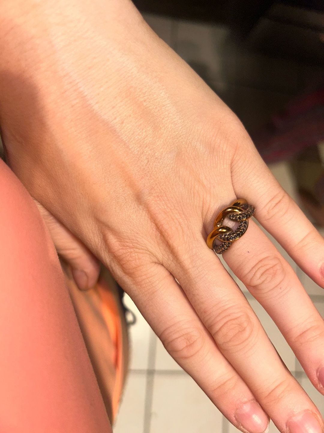 Swarovski Lane Motif Black & Rose Gold Ring Size 52 3