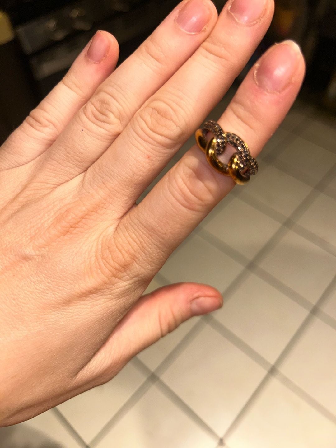 Swarovski Lane Motif Black & Rose Gold Ring Size 52 4