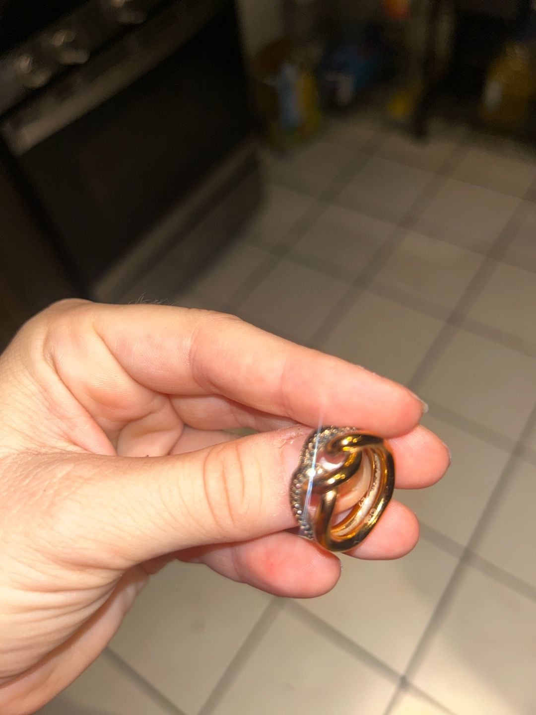 Swarovski Lane Motif Black & Rose Gold Ring Size 52 9