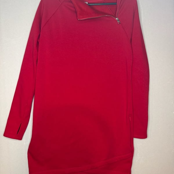 Athleta Cozy Karma Asym Sweatshirt Dress Size MT Red