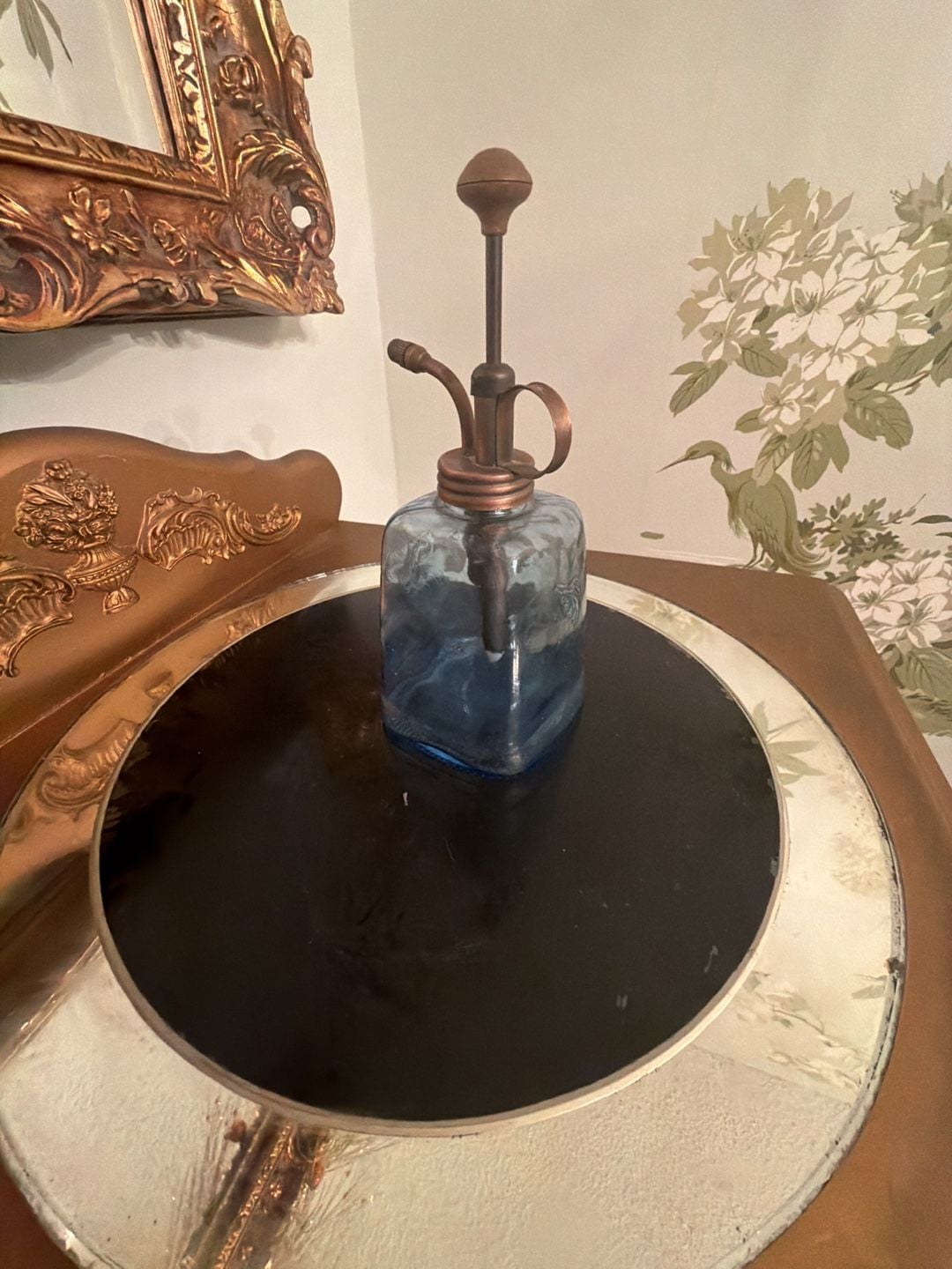 Vintage Blue Glass Plant Mister Spray Bottle 2