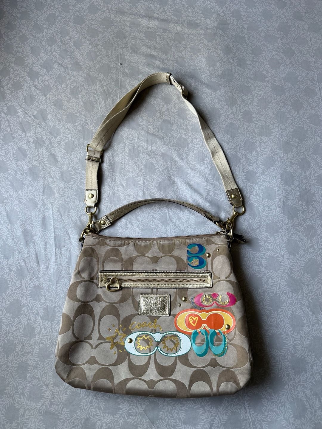 VTG Y2K Coach Poppy Bag Signature Canvas Multicolor Graphic Accents Hobo 2