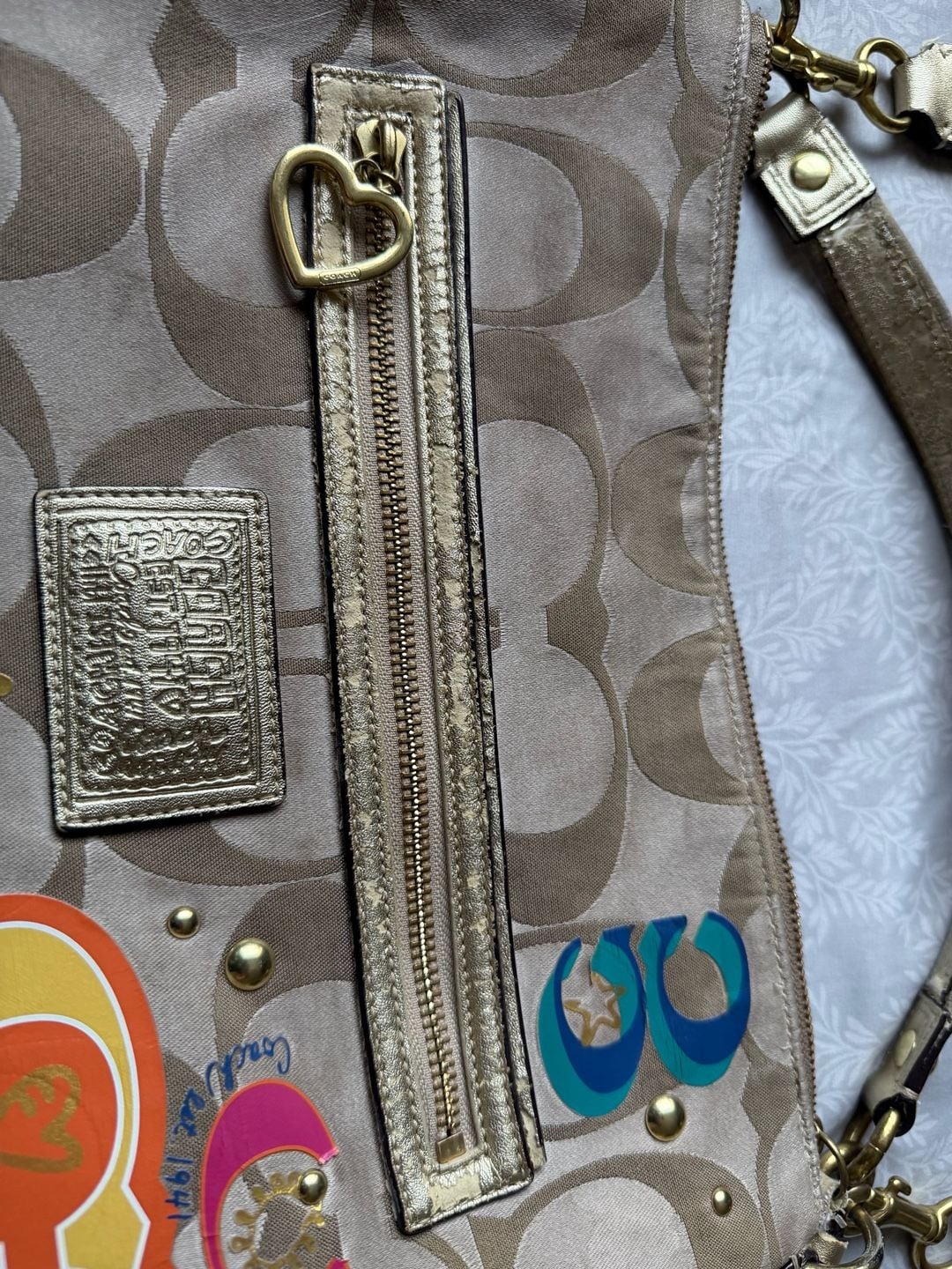 VTG Y2K Coach Poppy Bag Signature Canvas Multicolor Graphic Accents Hobo 6