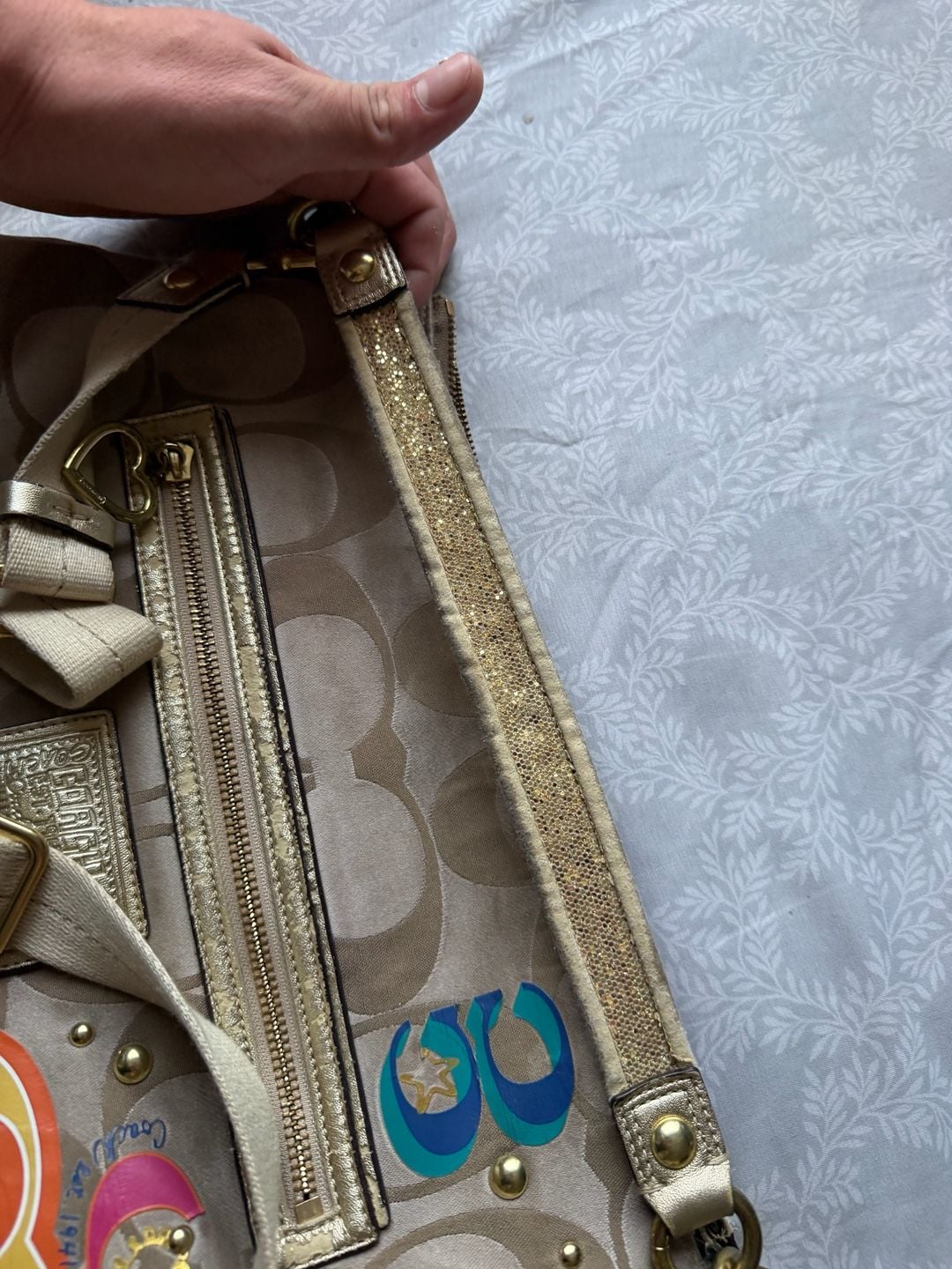VTG Y2K Coach Poppy Bag Signature Canvas Multicolor Graphic Accents Hobo 11