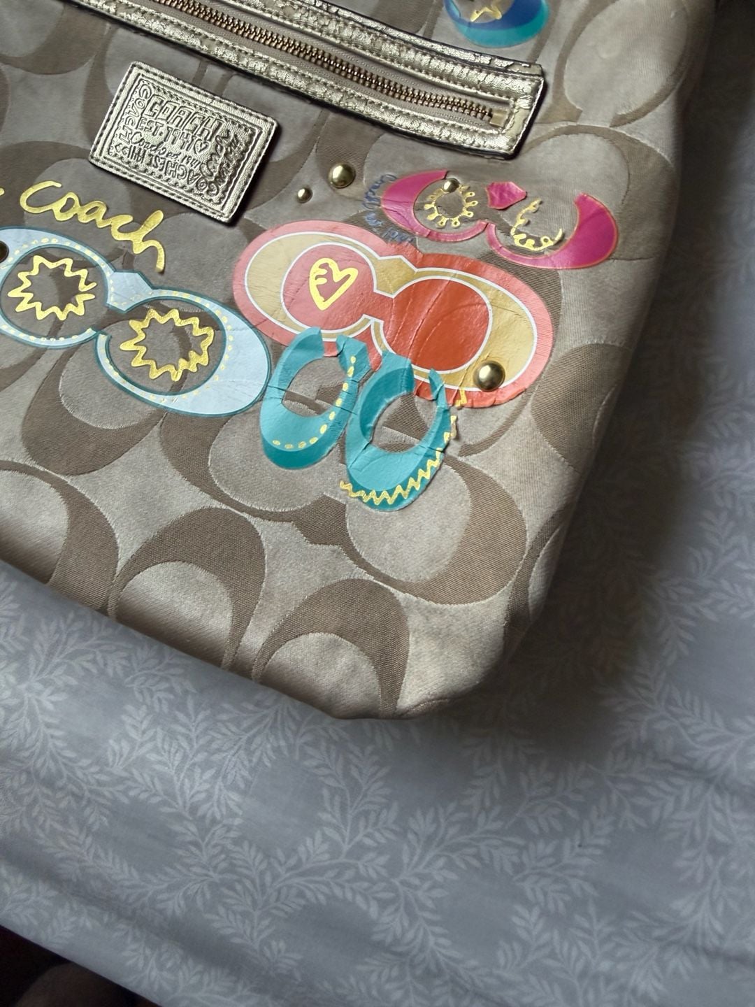 VTG Y2K Coach Poppy Bag Signature Canvas Multicolor Graphic Accents Hobo 13
