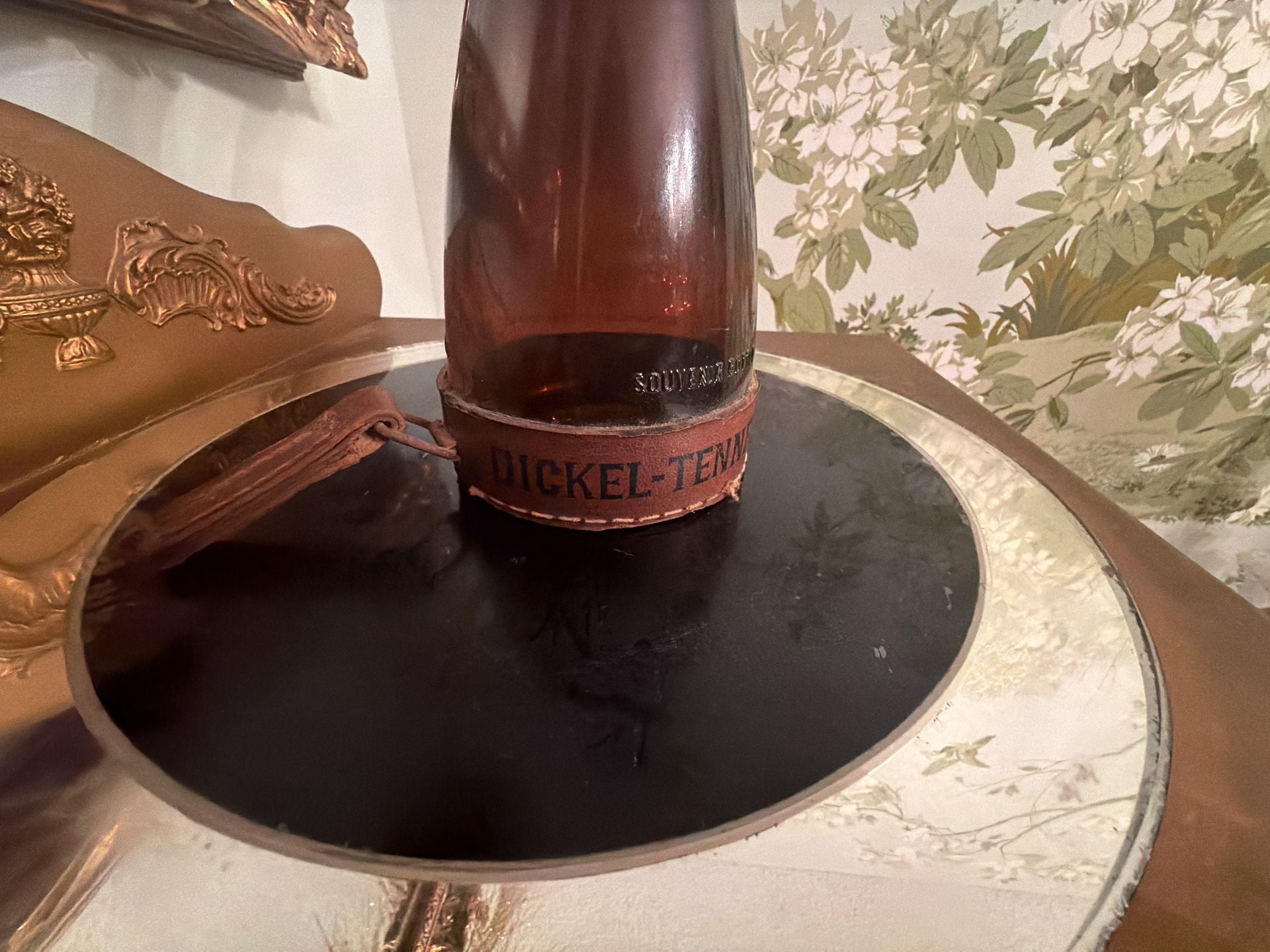George Dickel Tennessee Whiskey Powderhorn Souvenir Bottle With Leather Harness 2
