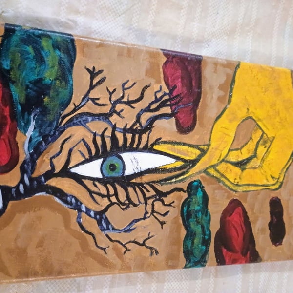 Original Acrylic Surrealist Eye Painting Signed Art