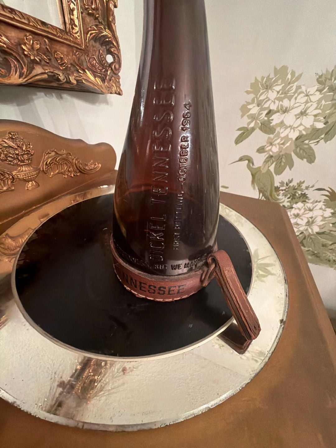 George Dickel Tennessee Whiskey Powderhorn Souvenir Bottle With Leather Harness 3