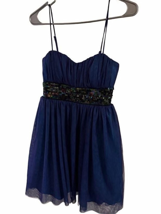 XOXO Cocktail Dress Size 5 Blue Sequin 2