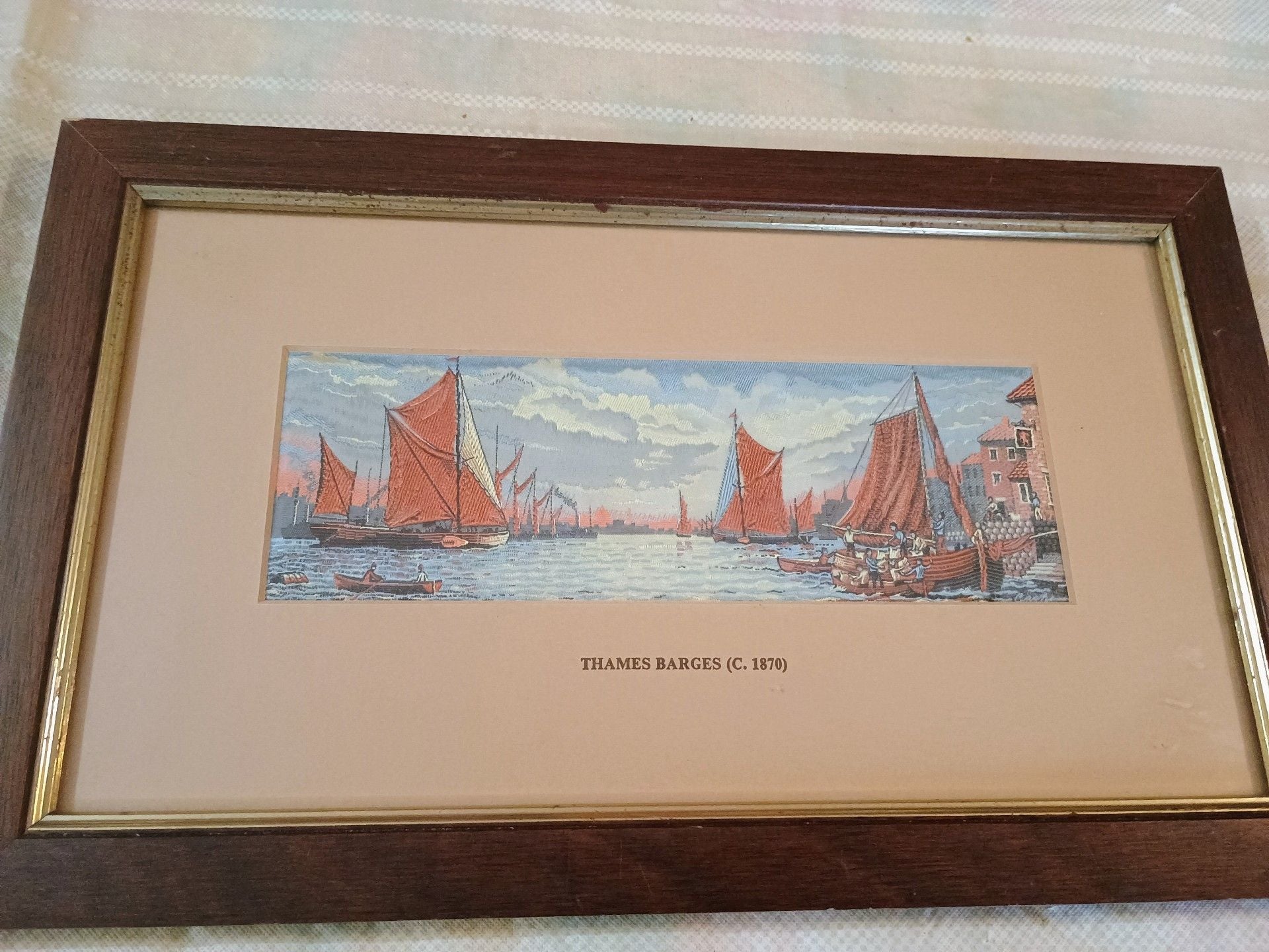 Cash's Woven Picture Thames Barges c.1870 Framed Silk Art 1