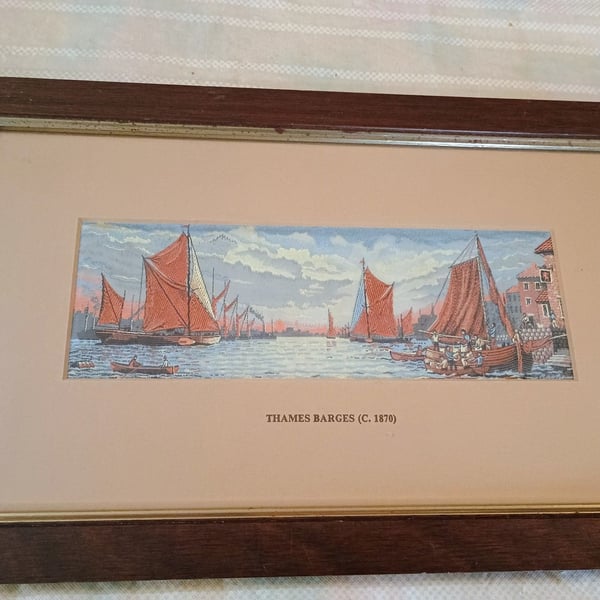 Cash's Woven Picture Thames Barges c.1870 Framed Silk Art