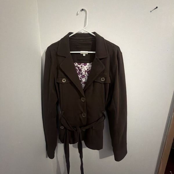 Maurices Belted Jacket Size XL Brown Floral Lined Trench Coat