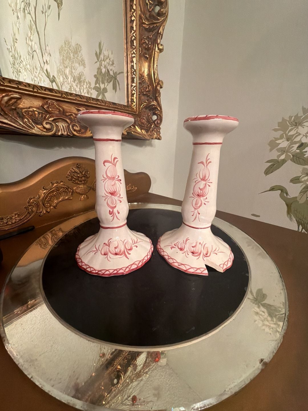 Jay Willfred Andrea by Sadek Ceramic Candlestick Holders Pair Red Floral 1