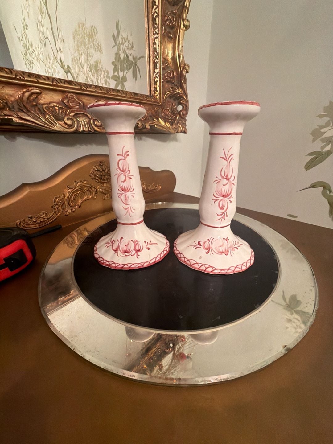 Jay Willfred Andrea by Sadek Ceramic Candlestick Holders Pair Red Floral 2