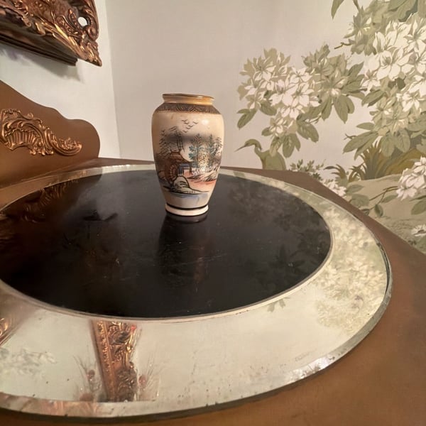 Vintage Japanese Ceramic Mini Vase Hand Painted Landscape Made In Japan