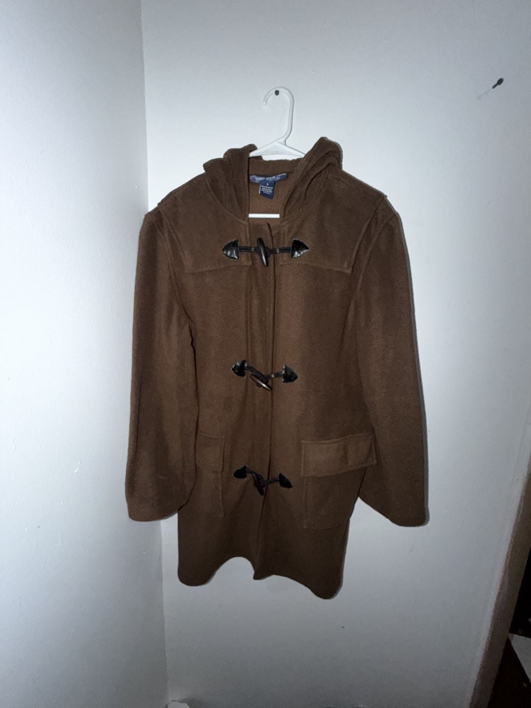 Susan Graver Fleece Duffle Coat Size S Brown Toggle Hooded Jacket 2