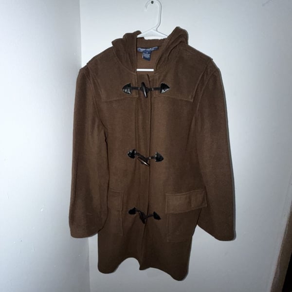 Susan Graver Fleece Duffle Coat Size S Brown Toggle Hooded Jacket